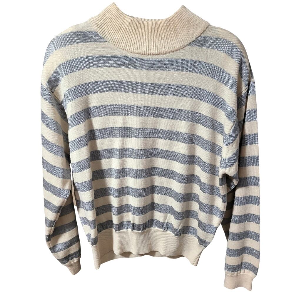 Vintage Liz Claiborne Collection Cream & Silver Merino Wool Sweater - Large